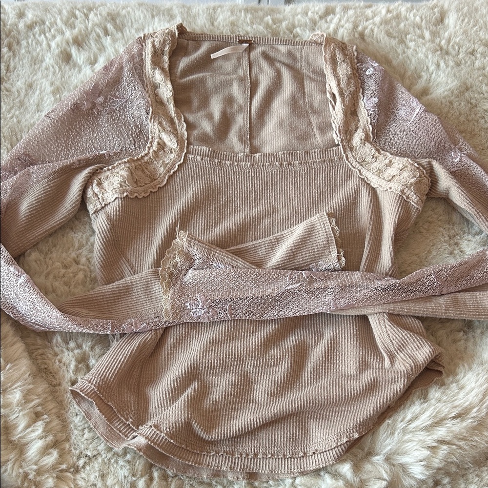 Free People Lace Sleeved Top